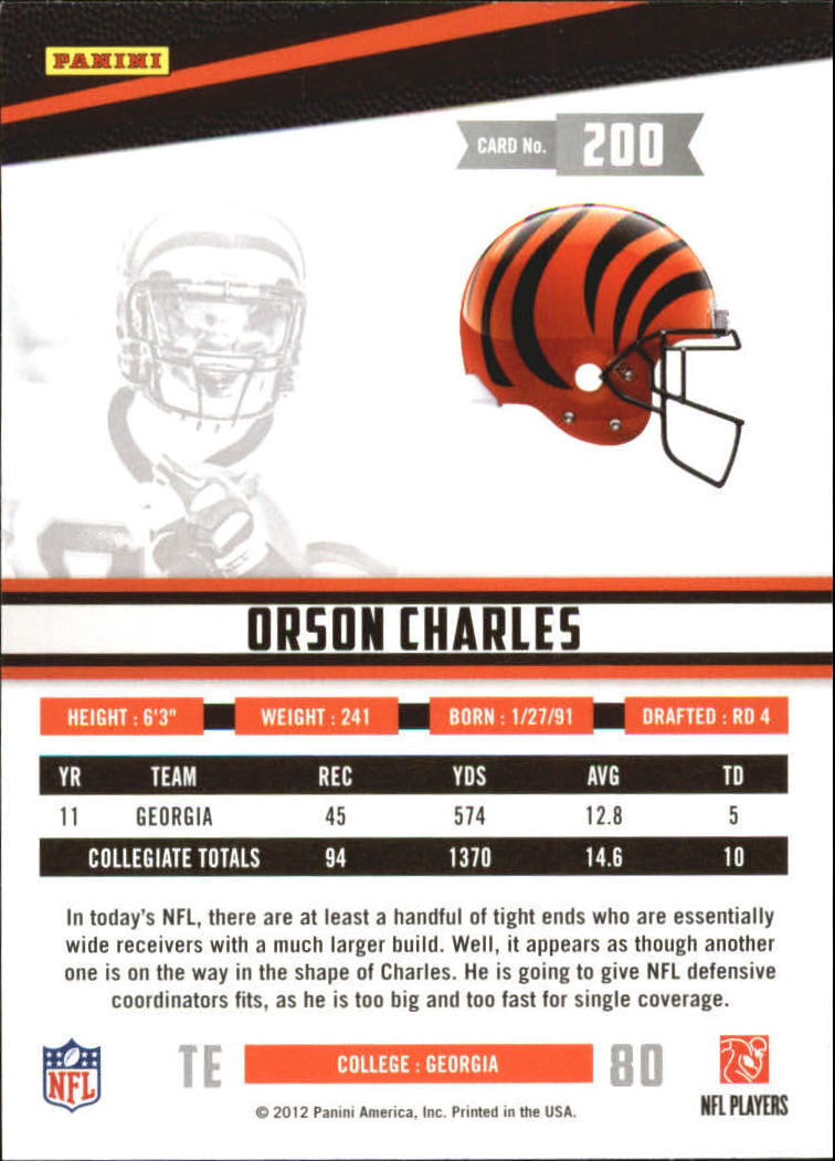 2012 Rookies and Stars #200 Orson Charles RC back image