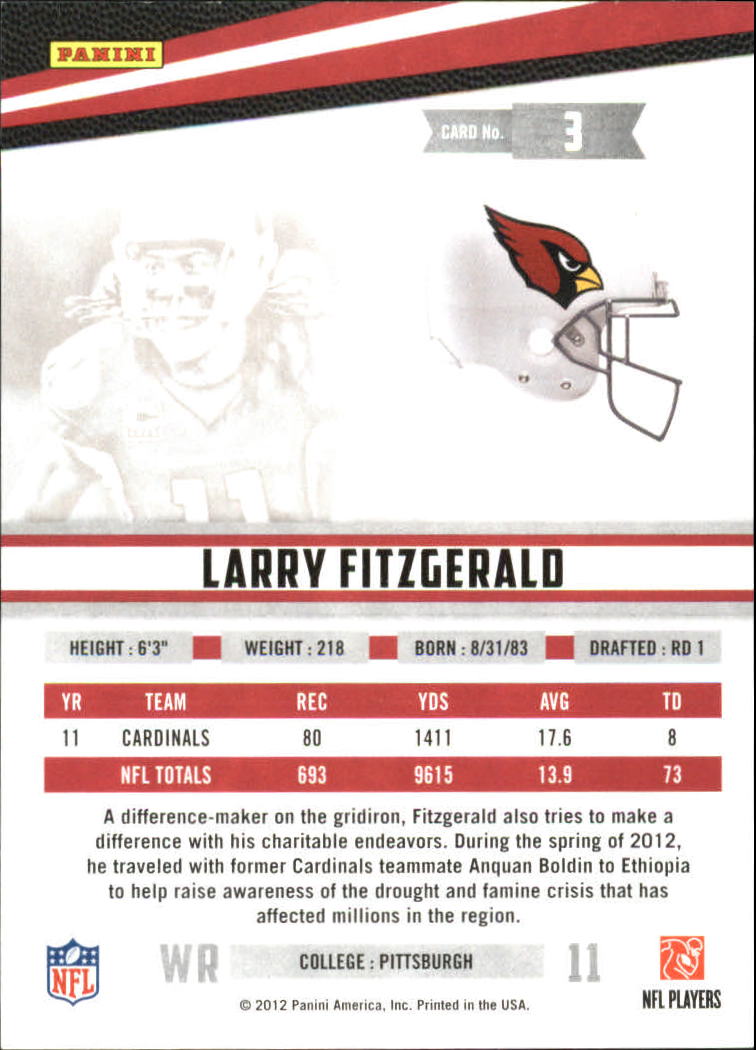 2012 Rookies and Stars True Blue #3 Larry Fitzgerald back image