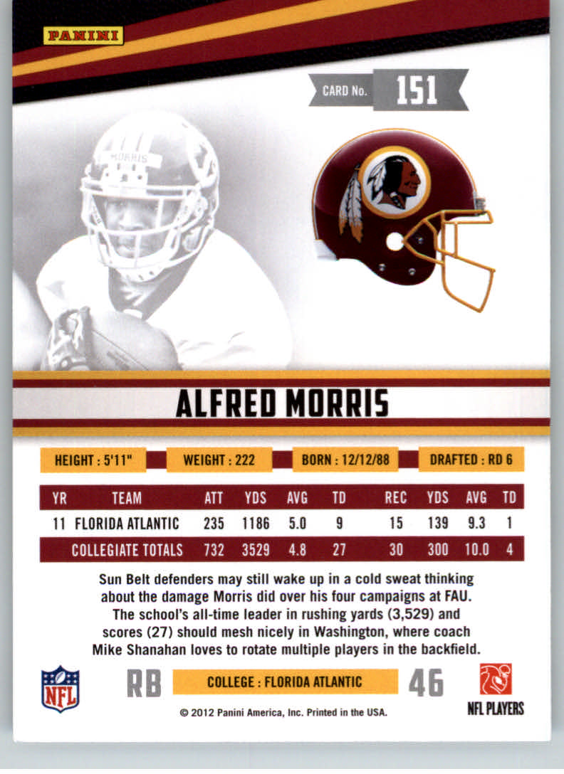 2012 Rookies and Stars True Blue #151 Alfred Morris back image