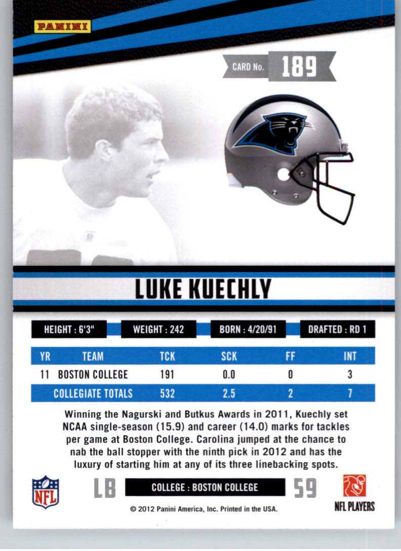 2012 Rookies and Stars True Blue #189 Luke Kuechly back image