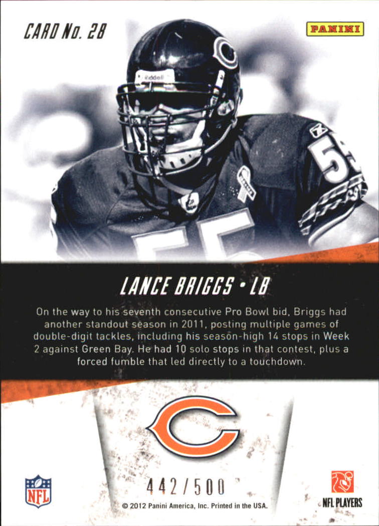 2012 Rookies and Stars Greatest Hits Black #28 Lance Briggs back image