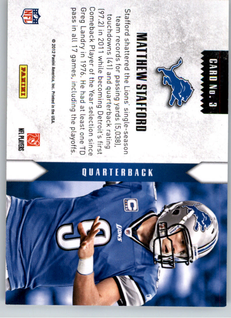 2012 Rookies and Stars Statistical Standouts #3 Matthew Stafford back image