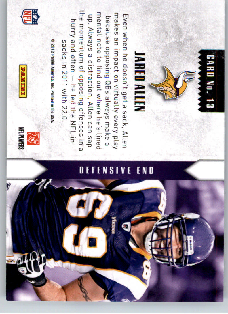 2012 Rookies and Stars Statistical Standouts #13 Jared Allen back image