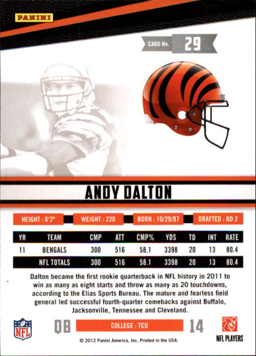 2012 Rookies and Stars Longevity #29 Andy Dalton back image