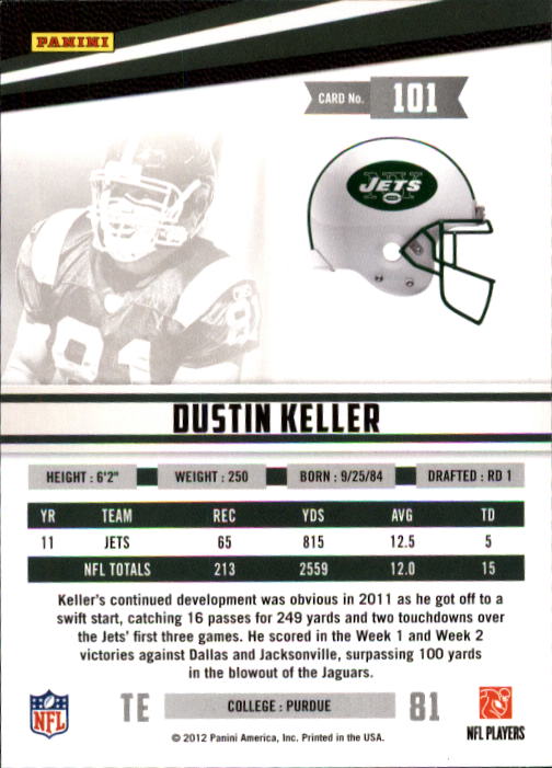 2012 Rookies and Stars Longevity #101 Dustin Keller back image