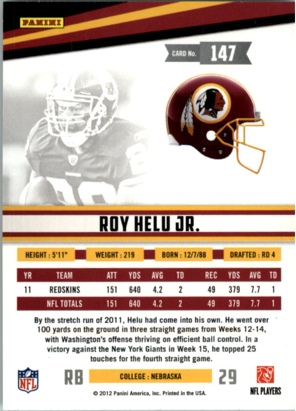 2012 Rookies and Stars Longevity #147 Roy Helu back image