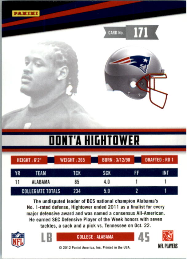 2012 Rookies and Stars Longevity #171 Dont'a Hightower RC back image
