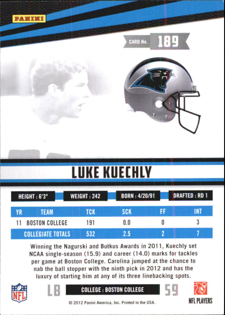 2012 Rookies and Stars Longevity Ruby #189 Luke Kuechly back image