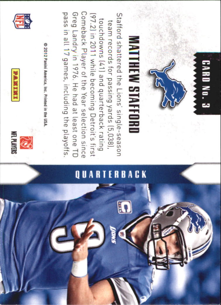2012 Rookies and Stars Longevity Statistical Standouts #3 Matthew Stafford back image