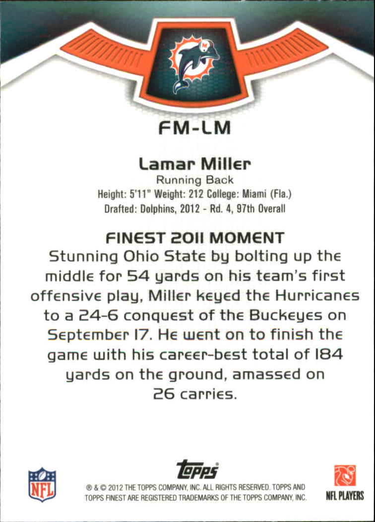 2012 Finest Moments #FMLM Lamar Miller back image