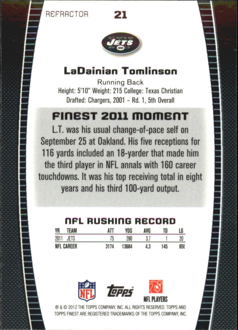 2012 Finest Refractors #21 LaDainian Tomlinson back image