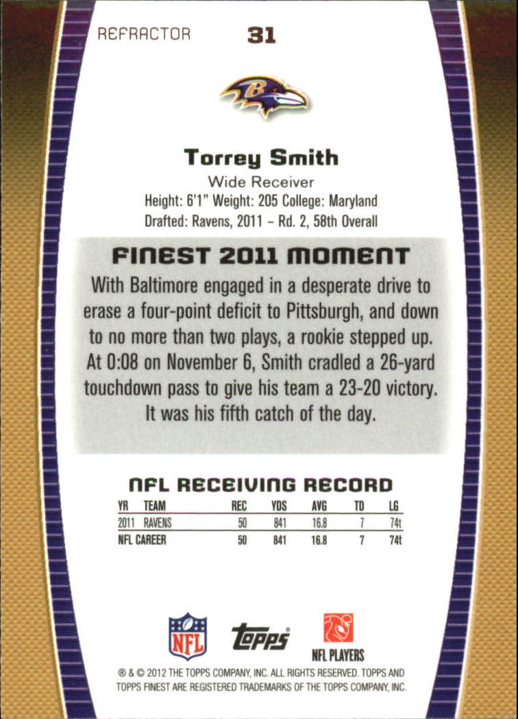 2012 Finest Refractors #31 Torrey Smith back image
