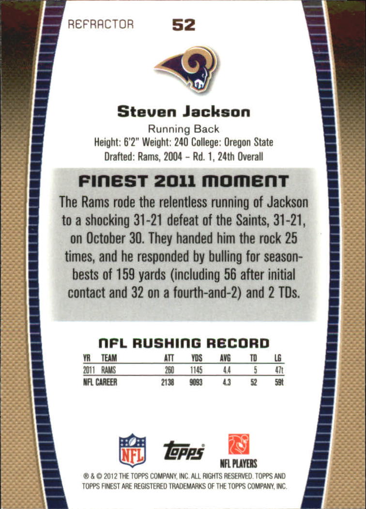 2012 Finest Refractors #52 Steven Jackson back image