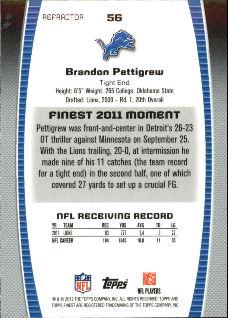 2012 Finest Refractors #56 Brandon Pettigrew back image