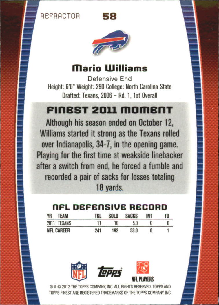 2012 Finest Refractors #58 Mario Williams back image