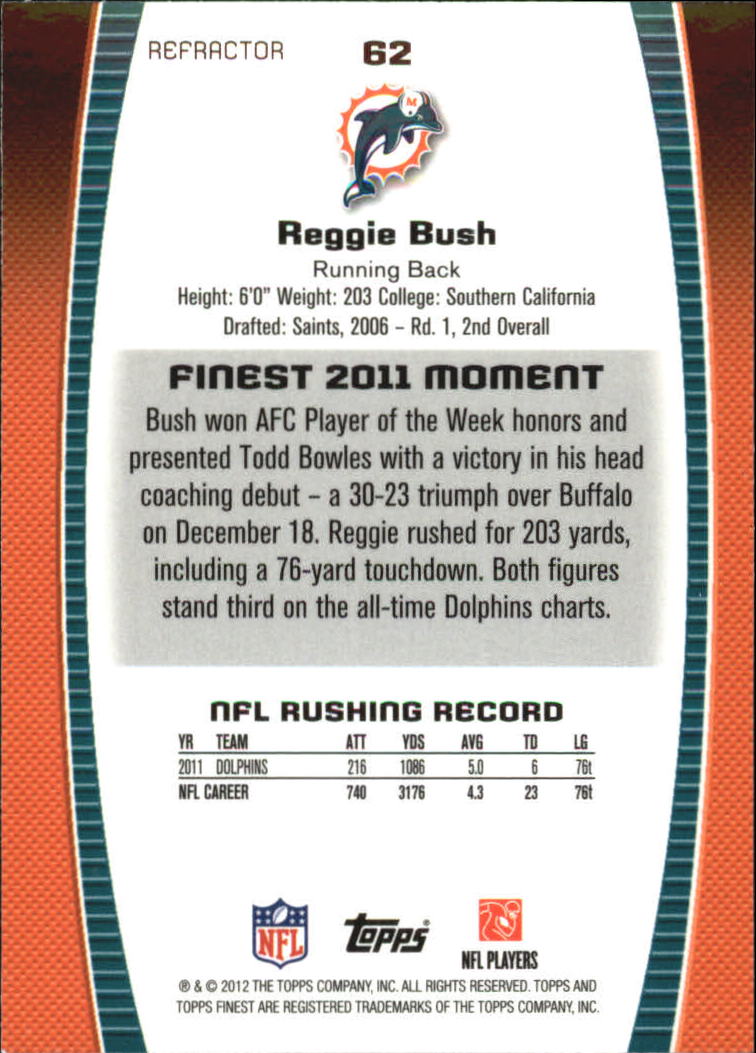 2012 Finest Refractors #62 Reggie Bush back image