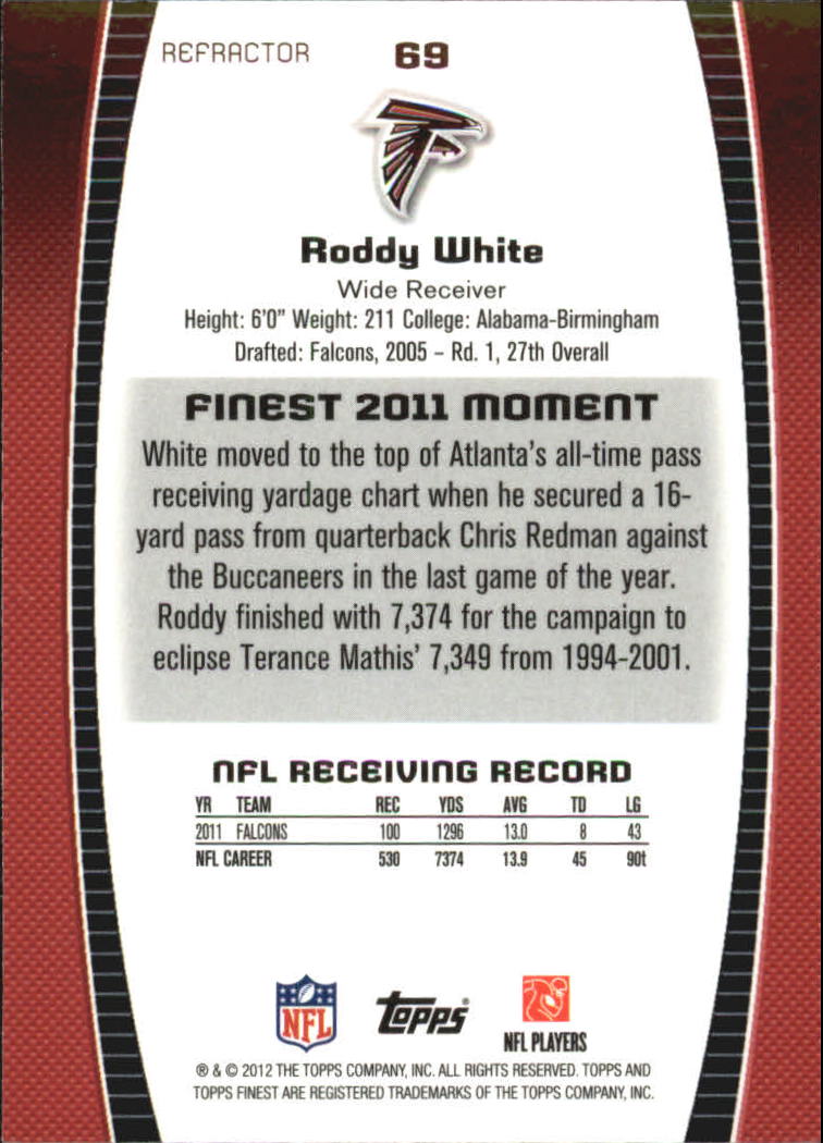 2012 Finest Refractors #69 Roddy White back image