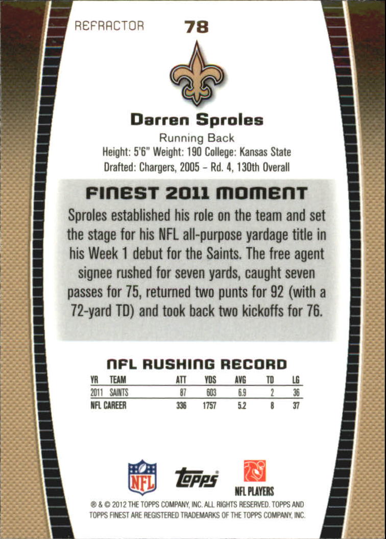 2012 Finest Refractors #78 Darren Sproles back image