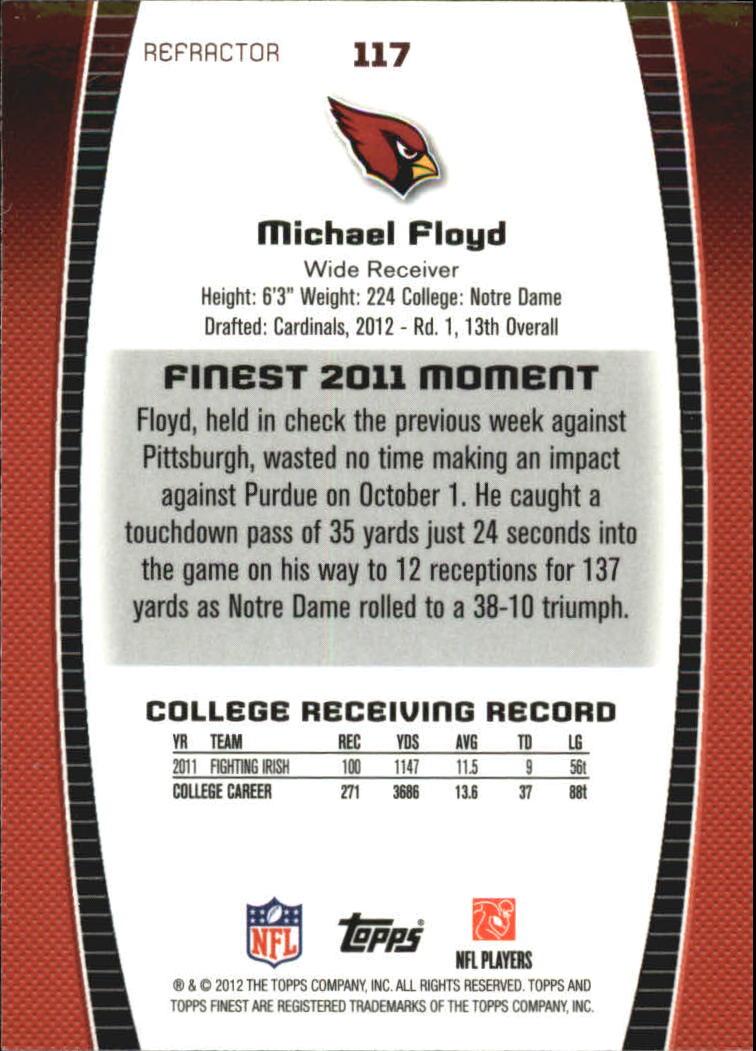2012 Finest Refractors #117 Michael Floyd back image