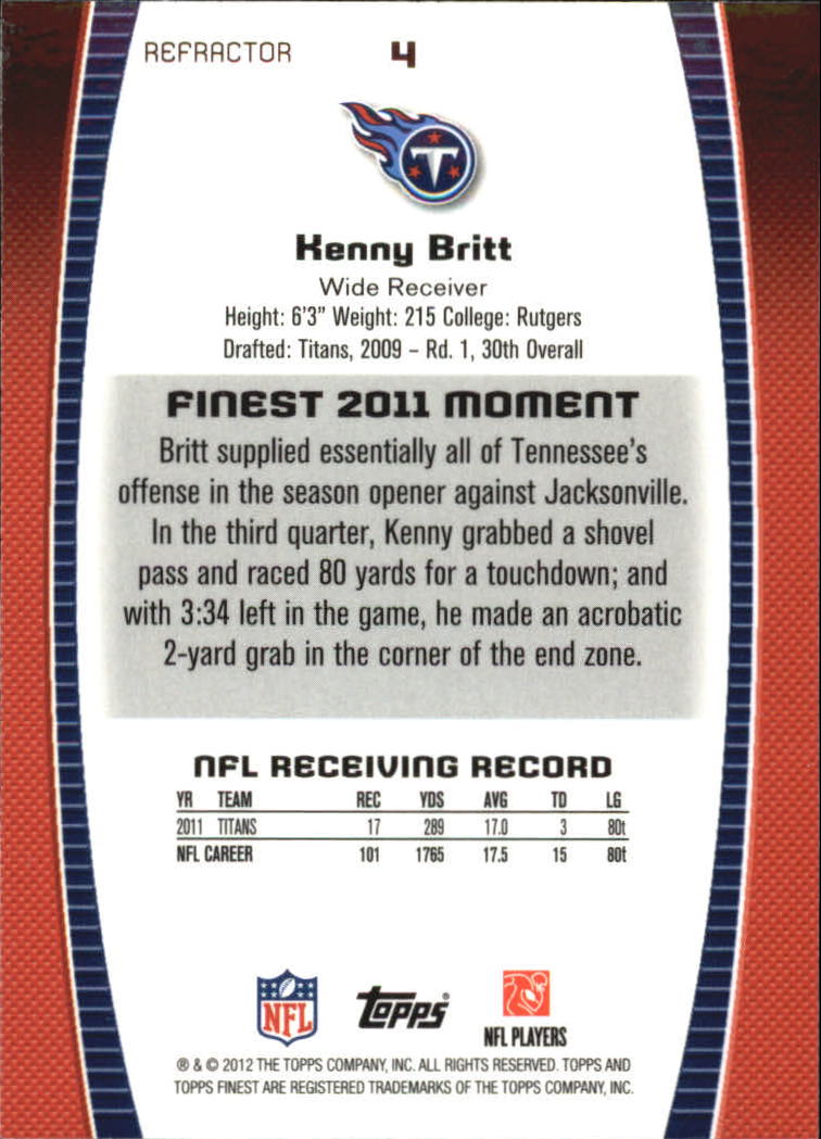 2012 Finest Prism Refractors #4 Kenny Britt back image