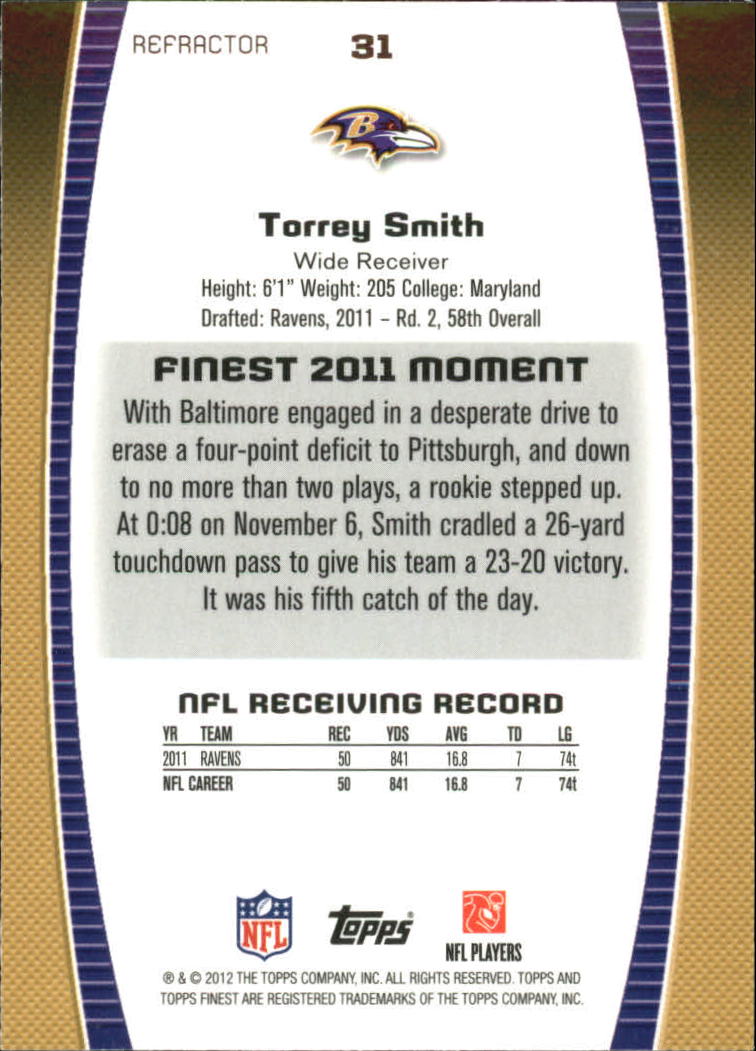 2012 Finest Prism Refractors #31 Torrey Smith back image