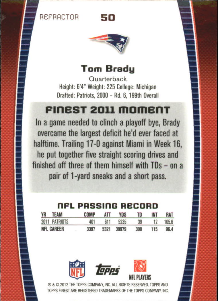 2012 Finest Prism Refractors #50 Tom Brady back image
