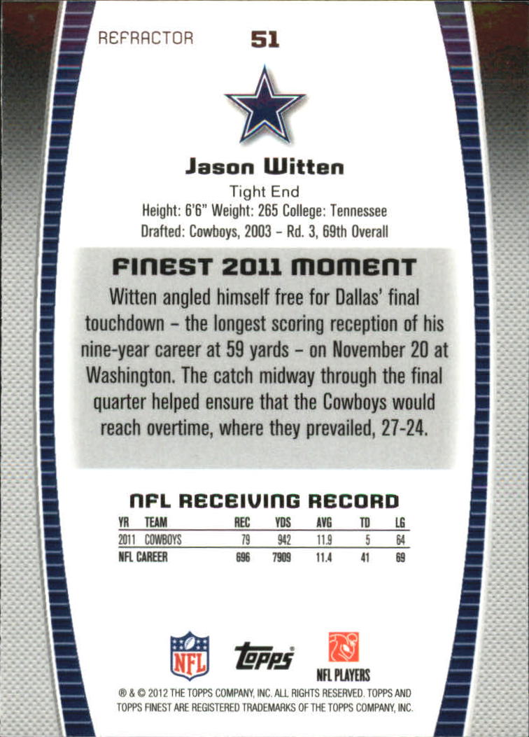 2012 Finest Prism Refractors #51 Jason Witten back image
