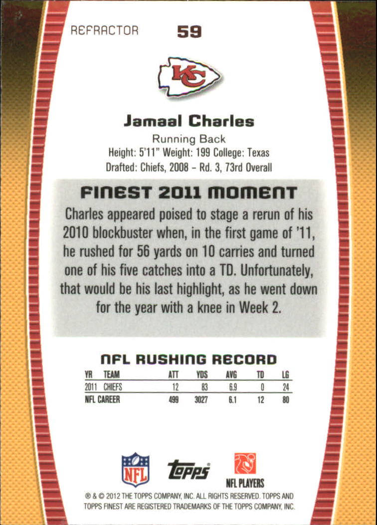 2012 Finest Prism Refractors #59 Jamaal Charles back image