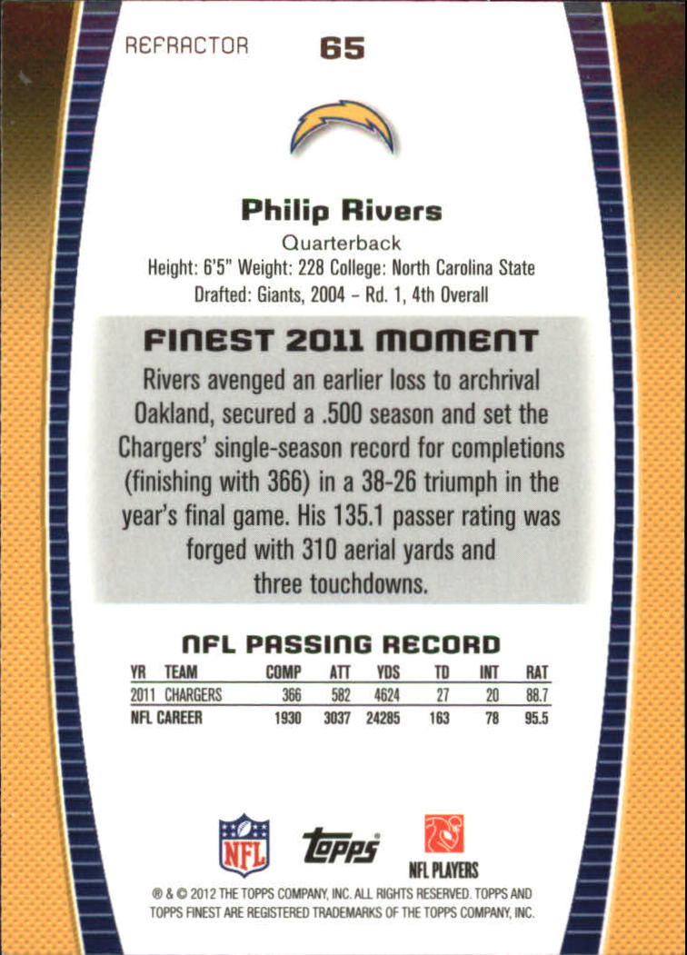 2012 Finest Prism Refractors #65 Philip Rivers back image