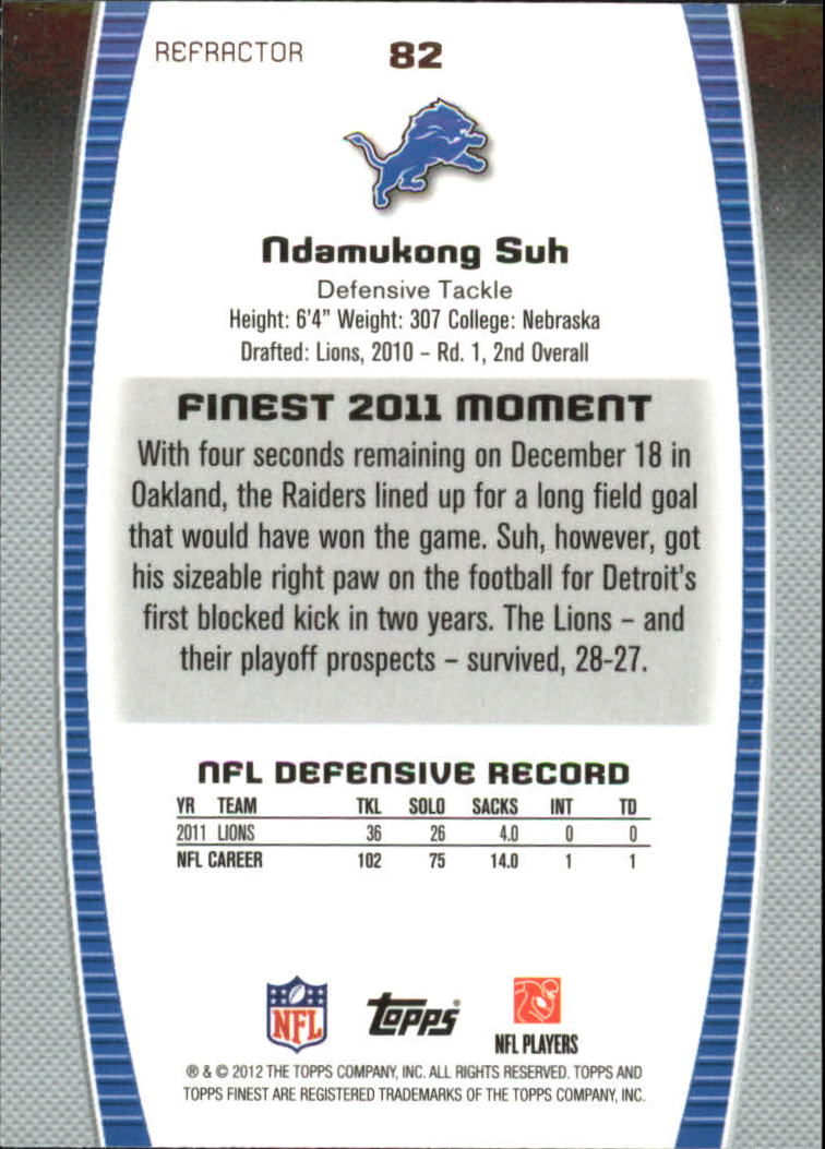 2012 Finest Prism Refractors #82 Ndamukong Suh back image