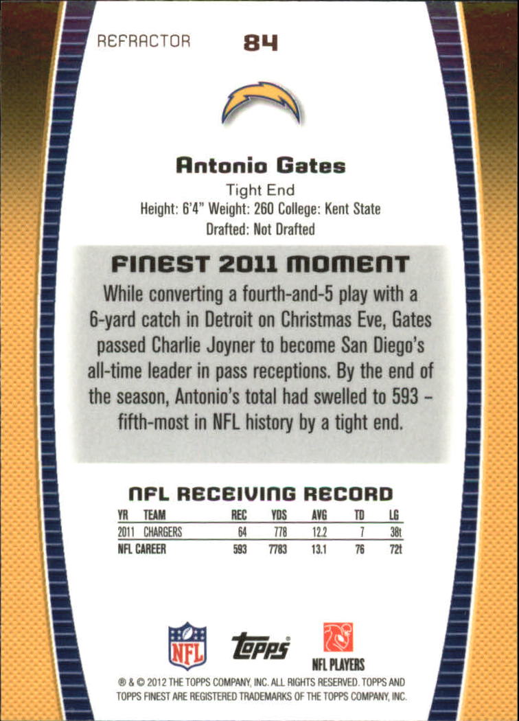 2012 Finest Prism Refractors #84 Antonio Gates back image