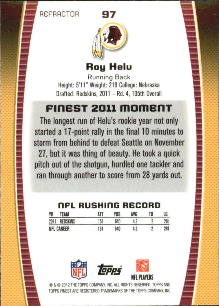 2012 Finest Prism Refractors #97 Roy Helu back image