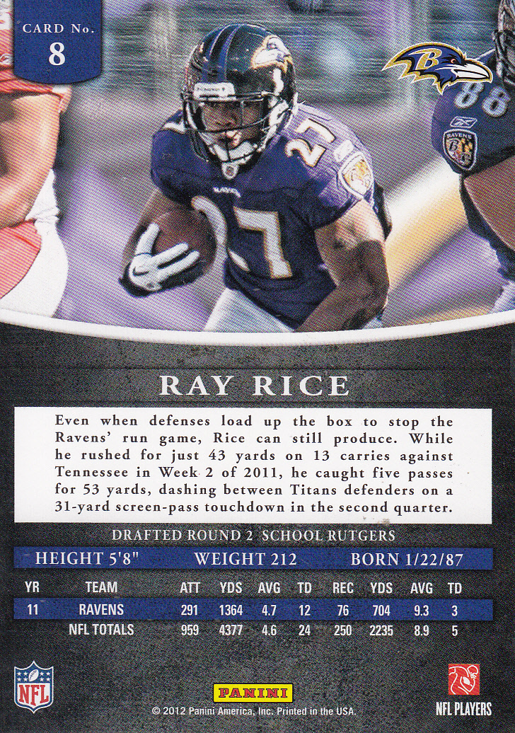 2012 Panini Prominence #8A Ray Rice P back image