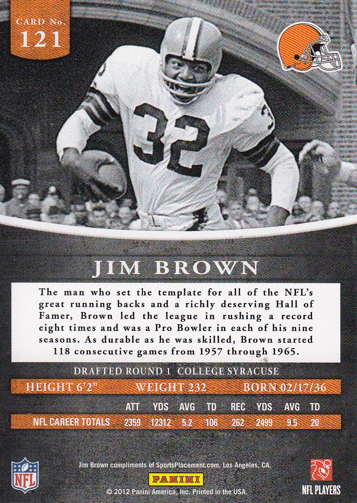 2012 Panini Prominence #121A Jim Brown P back image
