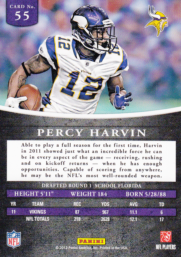 2012 Panini Prominence #55B Percy Harvin G back image