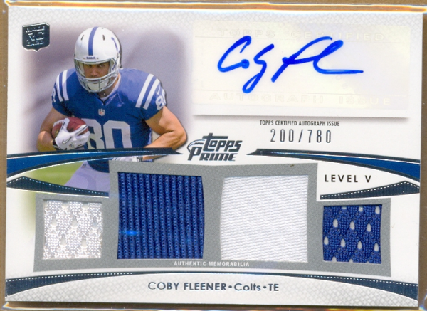 2012 Topps Prime Autographed Relics Level 5 #PVCF Coby Fleener/780