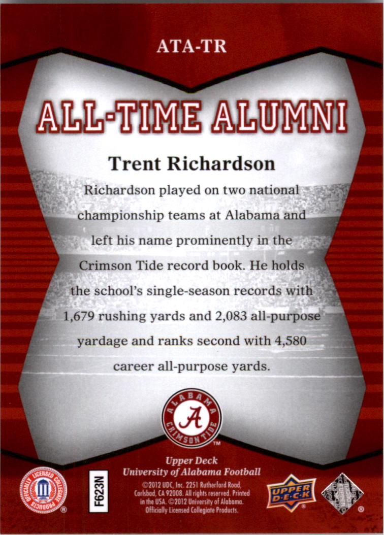 2012 Upper Deck Alabama All Time Alumni #ATATR Trent Richardson back image