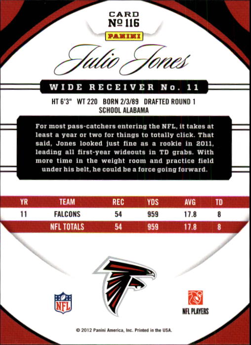 2012 Certified #116 Julio Jones back image