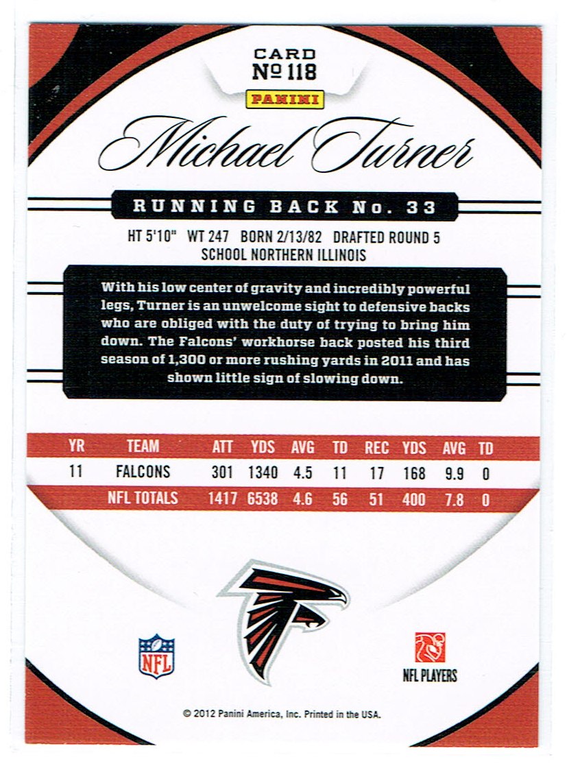 2012 Certified #118 Michael Turner back image