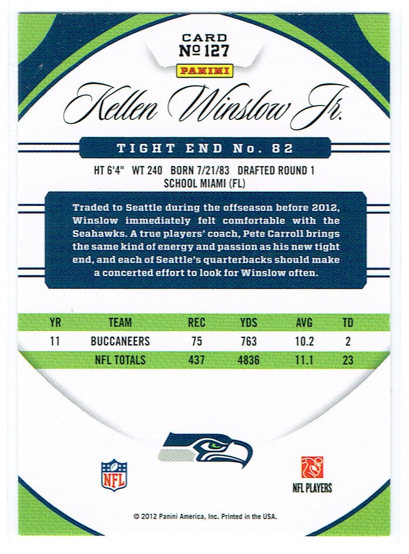 2012 Certified #127 Kellen Winslow Jr. back image