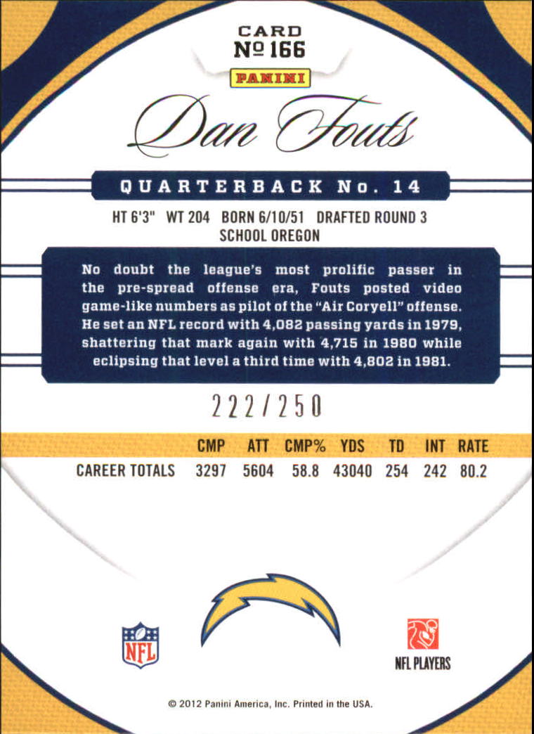 2012 Certified Mirror Red #166 Dan Fouts back image