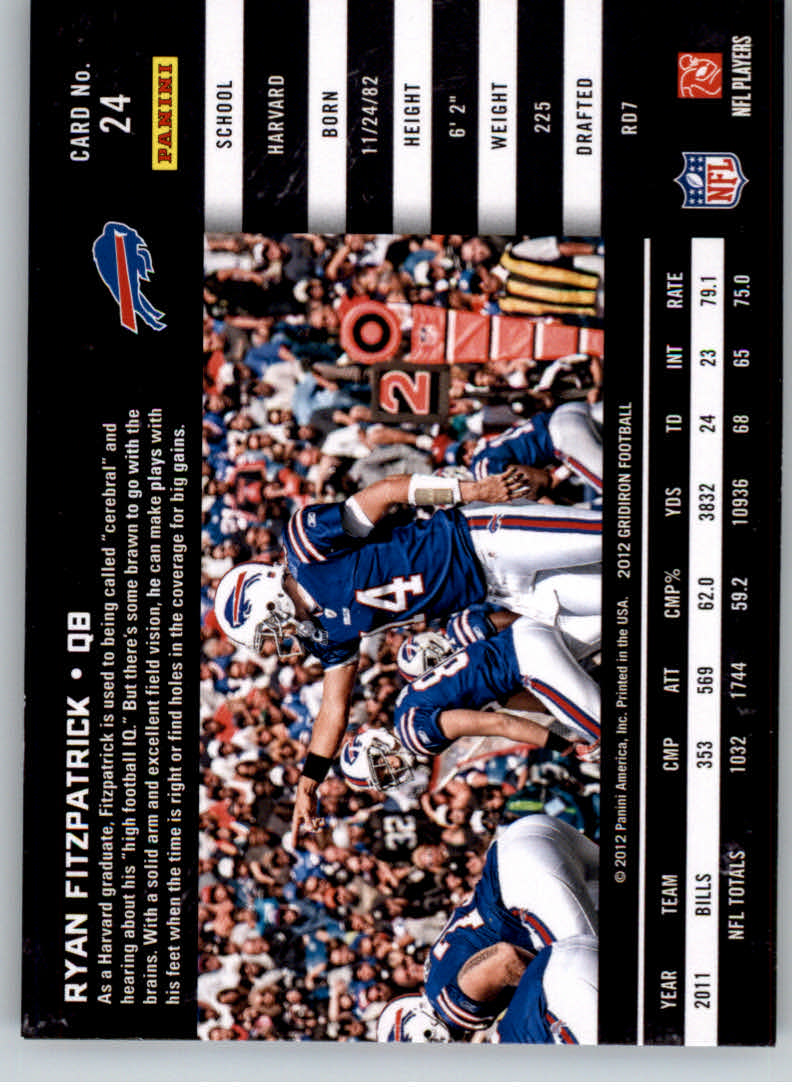 2012 Gridiron #24 Ryan Fitzpatrick back image