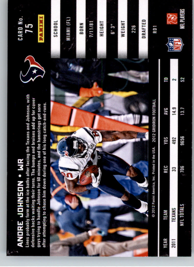2012 Gridiron #75 Andre Johnson back image