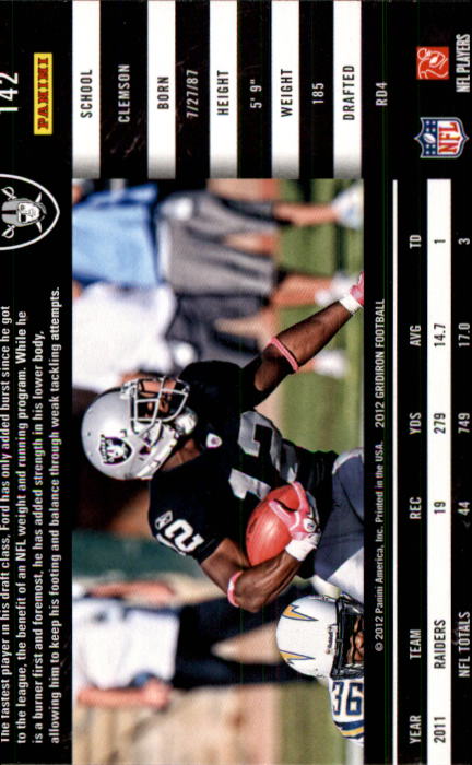 2012 Gridiron #142 Jacoby Ford back image