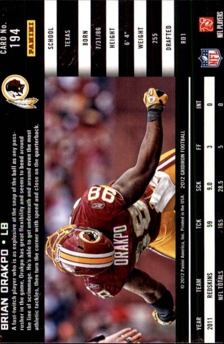 2012 Gridiron #194 Brian Orakpo back image