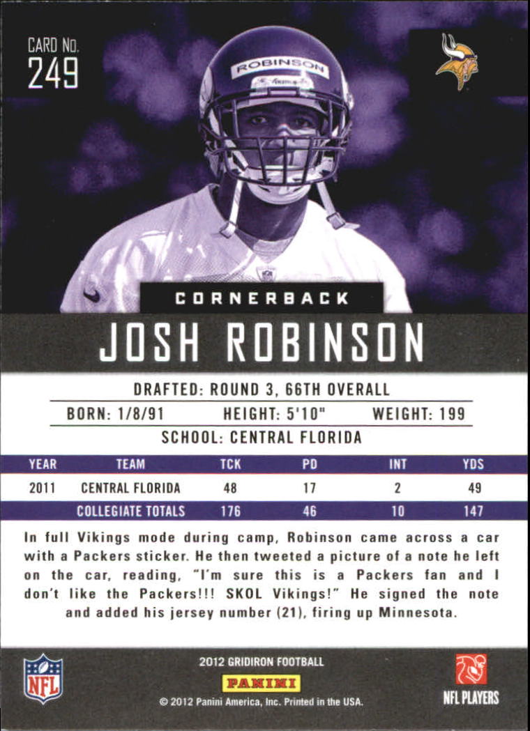 2012 Gridiron #249 Josh Robinson RC back image