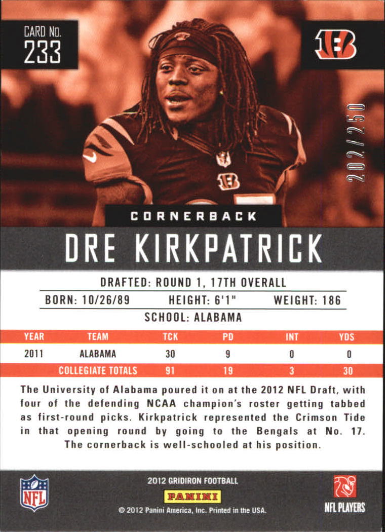 2012 Gridiron Silver X's #233 Dre Kirkpatrick back image