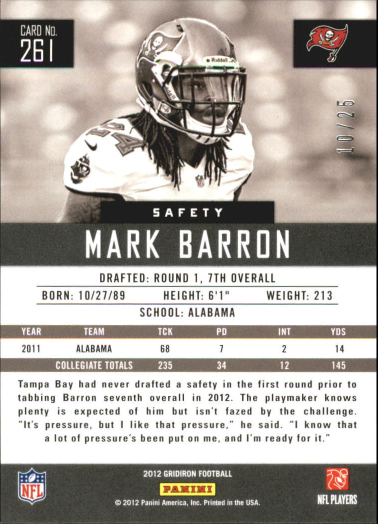 2012 Gridiron Platinum X's #261 Mark Barron back image