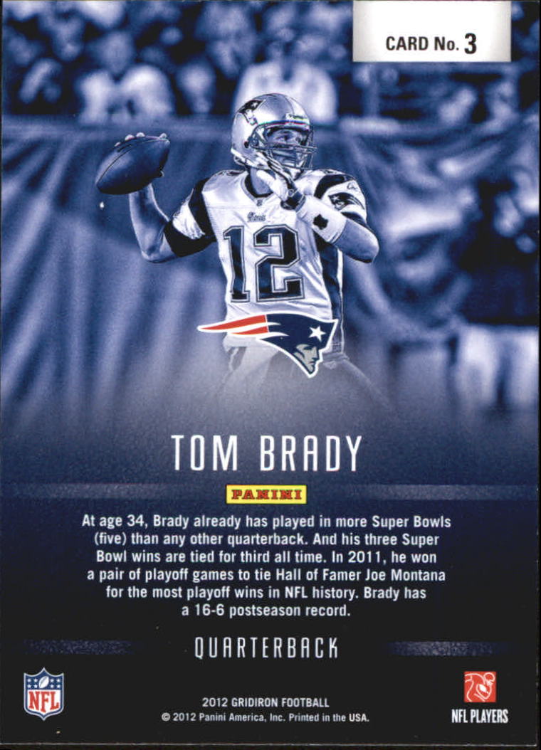 2012 Gridiron Arms Race #3 Tom Brady back image