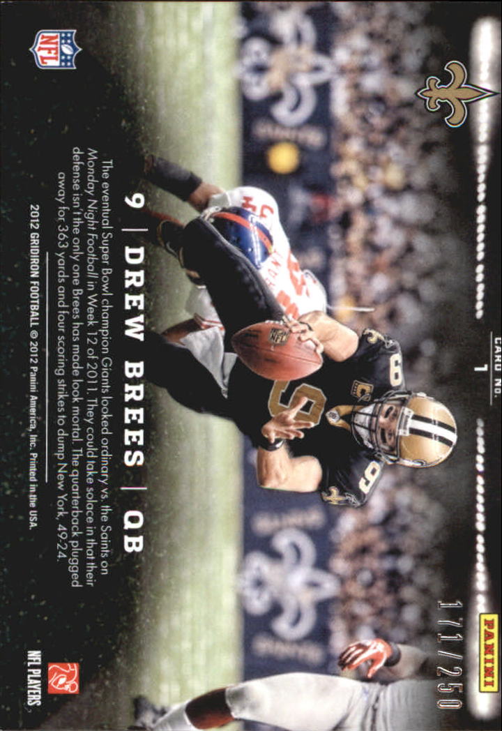 2012 Gridiron Monday Night Heroes Silver #1 Drew Brees back image